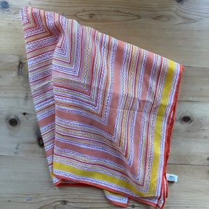 70’s Vera Poly Scarf Made in Japan Brilliant White Orange Yellow Peach Squares